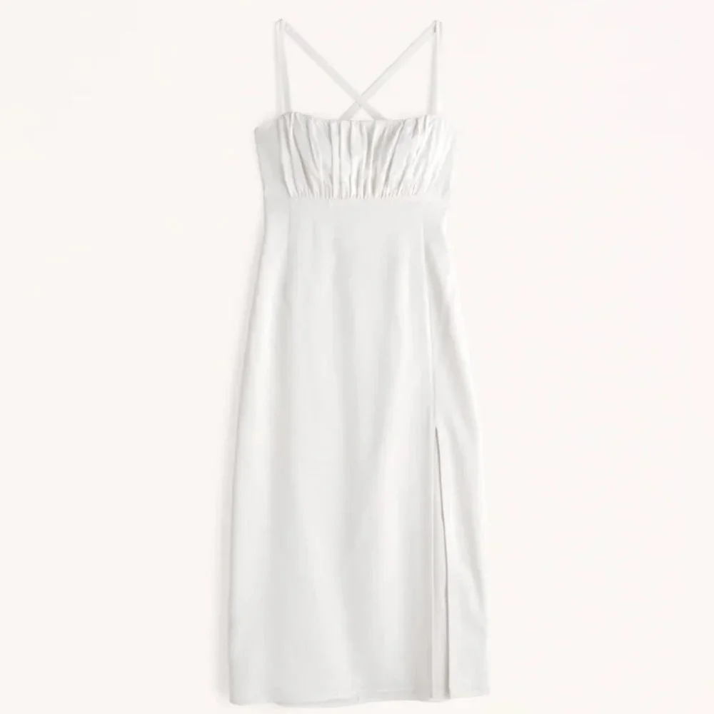 Abercrombie & Fitch Ruched Midi Dress In White Size Large New With Tags - Picture 4 of 14